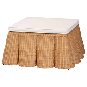 English Elm Scallop Handwoven Rattan Square Ottoman Sculptural Wicker Footrest for Bohemian Living Rooms B2750P467862