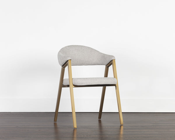 Sunpan Burgos Dining Armchair - Modern Curved Seatback with Gold Stainless Steel Frame for Stylish Dining Belfast Heather Grey