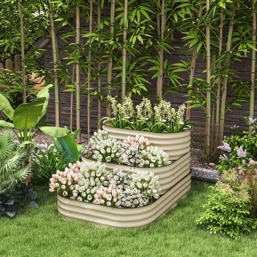 English Elm Outsunny 3 Tier Galvanized Steel Raised Garden Bed with Open Bottom Stair Step Design W2225P174395