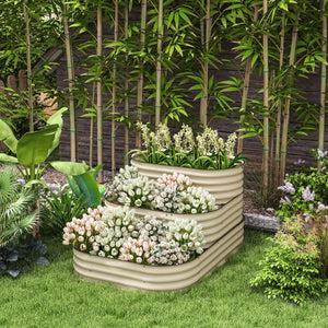 English Elm Outsunny 3 Tier Galvanized Steel Raised Garden Bed with Open Bottom Stair Step Design W2225P174395