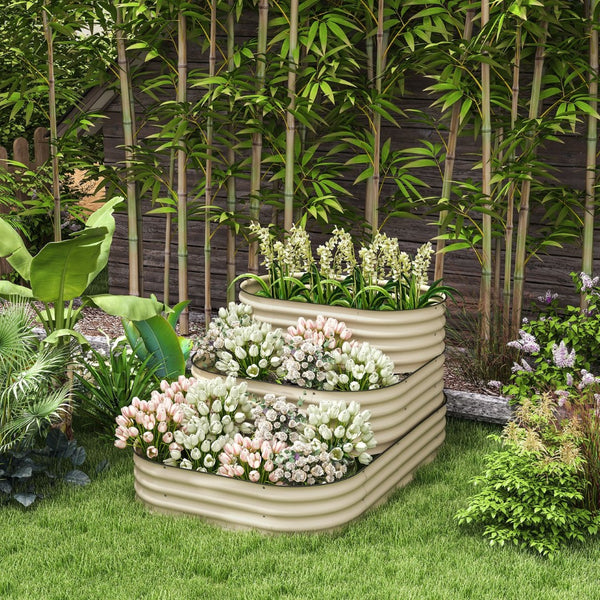 English Elm Outsunny 3 Tier Galvanized Steel Raised Garden Bed with Open Bottom Stair Step Design W2225P174395