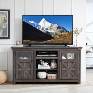 English Elm 2 Door Farmhouse Tv Stand with Barn Style Panels and Open Shelving for Living Room W1758P199935
