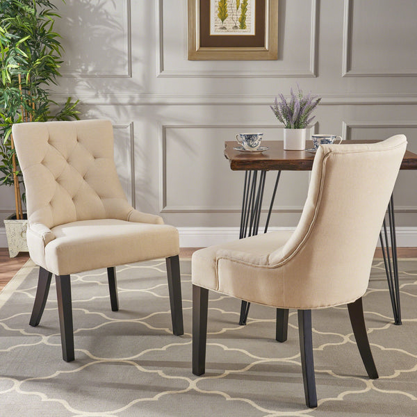 English Elm Christopher Knight Home® - Cheney Dining Chair Set Of 2 - Modern Beige Upholstered Chairs With Diamond Tufting For Comfort 54181.00F