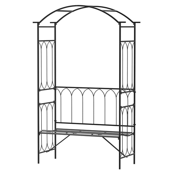 English Elm Outsunny Wooden Garden Arbor with Bench and Trellis for Climbing Vines, 2-Person Outdoor Seating Black W2225P217556