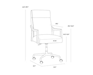 Sunpan COLLIN Office Chair - Luxurious Saloon Light Grey Leather with Warm Oak Arms for Elegance & Comfort 110541