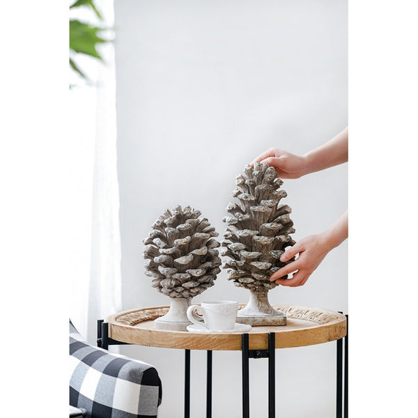 English Elm Set of 2 Polyresin Pinecone Sculptures Woodland Accent Decor for Mantel or Console W2078P360995