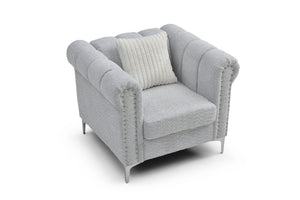 English Elm Sammy Rolled Arm Accent Chair Teddy Chenille Nailhead Trim Modern Living Room Seat B078P473039