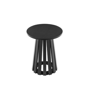 English Elm Layla Round End Table with Slatted Conical Base, Wood Grain Finish, Compact Surface for Decor Black B365P398080