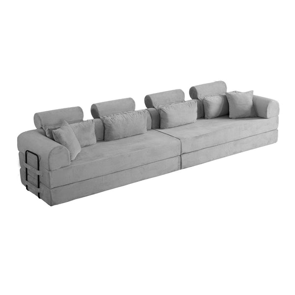 English Elm L Shaped Corduroy Sectional Sofa Converts to Sleeper Bed Space Saving Modular Couch Light Gray W5532S00003