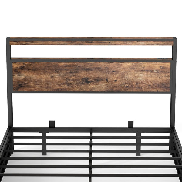 English Elm Full Size Industrial Metal Storage Bed with Hydraulic Lift Rgb Lighting and Usb Charging T3963P437369
