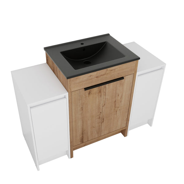 English Elm 48 Inch Freestanding Bathroom Vanity With Black Ceramic Sink & Soft-Close Storage Cabinets - Modern Elegance W999S00315