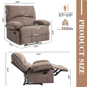 English Elm Oversized Velvet Push-Back Recliner Chair Sofa with Massage Pillow, Super Soft Fleece Comfort and Easy Assembly Brown W1403S00004