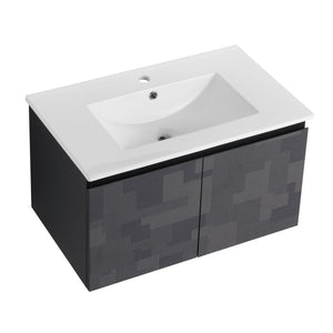 English Elm 30'' Floating Wall-Mounted Bathroom Vanity Set With Ceramic Sink, Soft-Close Doors & Modern Design W999S00209