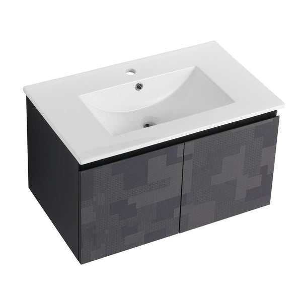 English Elm 30'' Floating Wall-Mounted Bathroom Vanity Set With Ceramic Sink, Soft-Close Doors & Modern Design W999S00209
