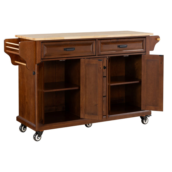 English Elm Kitchen Island durable rubberwood countertop kitchen cart on casters with towel rack, spice shelf, 5 drawers and adjustable shelving for organized meal prep and mobility Mahogany W914S00004