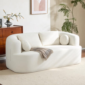 English Elm Loveseat Chenille Upholstered Sofa Compact Foam Seating for Small Apartments and Dens Beige W5385P454888