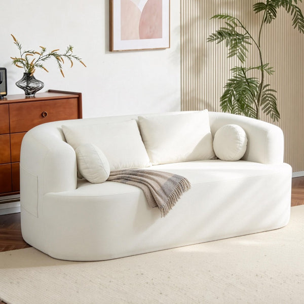 English Elm Loveseat Chenille Upholstered Sofa Compact Foam Seating for Small Apartments and Dens Beige W5385P454888