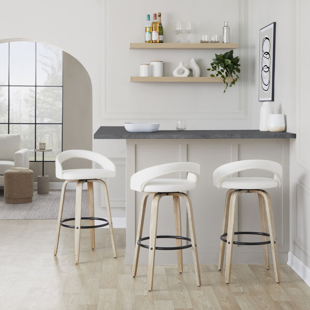 English Elm Fixed-height Swivel Barstools Whitewashed Bentwood Faux Leather Kitchen Island Set B202S01912