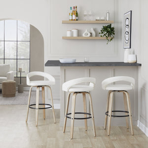 English Elm Fixed-height Swivel Barstools Whitewashed Bentwood Faux Leather Kitchen Island Set B202S01912