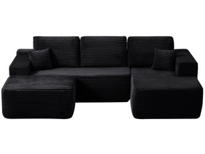 English Elm 104" Modular U-shape Sectional Plush Corduroy Deep Seat Sofa with Built-in Storage Pockets W3975S00036