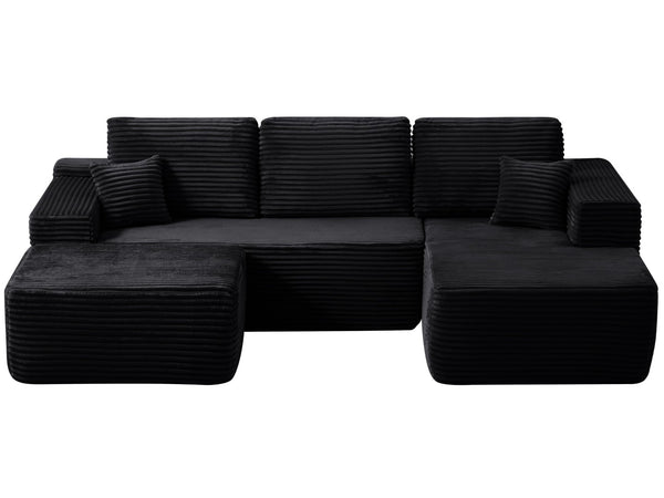 English Elm 104" Modular U-shape Sectional Plush Corduroy Deep Seat Sofa with Built-in Storage Pockets W3975S00036