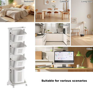 English Elm 4-Tier Laundry Hamper Sorter with Wheels - Removable Rolling Baskets, Space-Saving White Organizer for Small Rooms W3101P335166