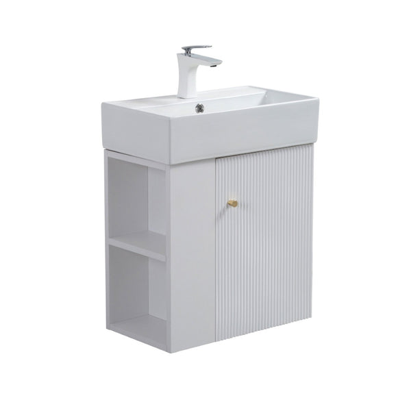 English Elm 21.6" Wall Mounted Vanity Base with Open Shelf Gold Hardware White Finish Bath W1573P446791