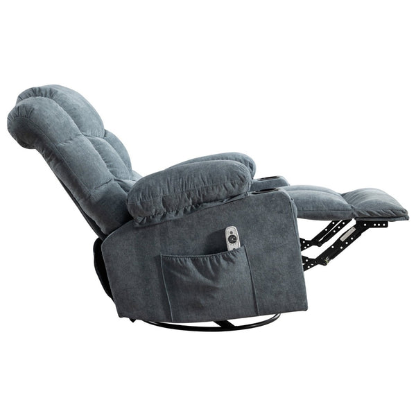 English Elm Oversized Swivel Recliner with Massage Heating Linen Upholstery and Usb Port W1521P411667