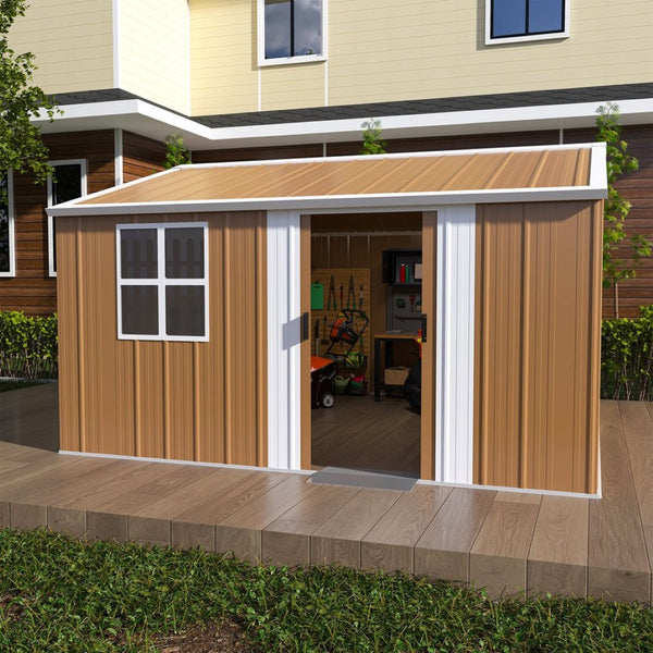 English Elm 12x10 Galvanized Steel Outdoor Storage Shed Weatherproof Backyard Garden Tool Organizer W2700S00064