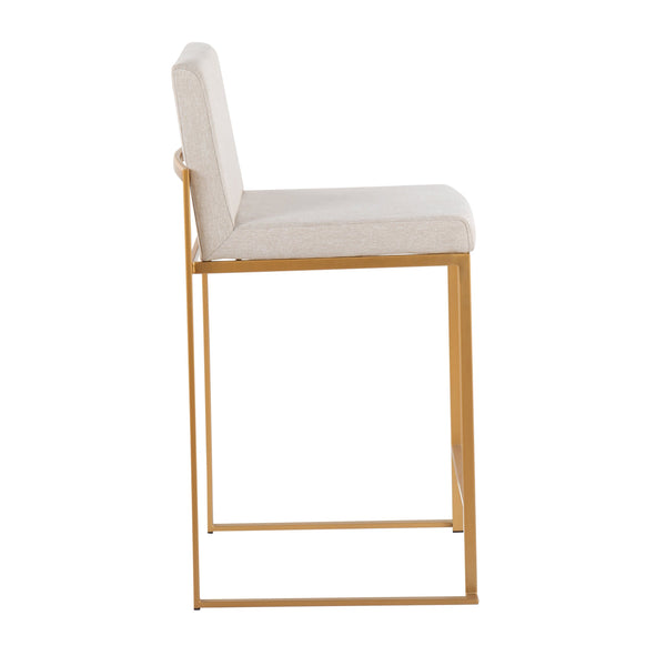 English Elm Fuji 26" High Back Counter Stool Set Of 3 In Elegant Gold Steel & Soft Beige Fabric For Modern Spaces B202P221964