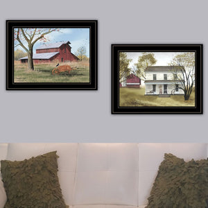 English Elm "summer's End" Billy Jacobs Two Panel Pastoral Wall Art Set with Black Wood Frames B06787314