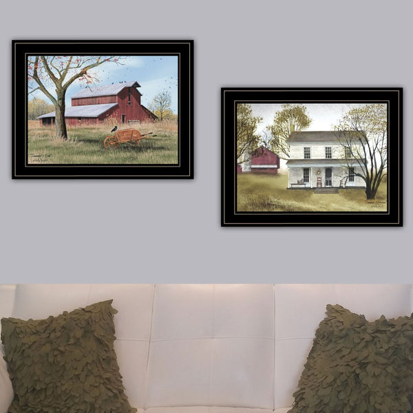 English Elm "summer's End" Billy Jacobs Two Panel Pastoral Wall Art Set with Black Wood Frames B06787314