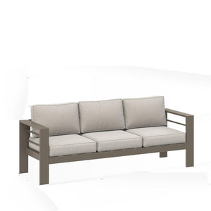 English Elm 75" Outdoor Iron Frame 3 Seat Patio Sofa with Olefin Cushions for Deck or Poolside Light Khaki+Beige B082P455110