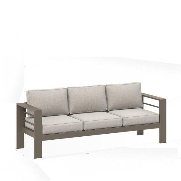 English Elm 75" Outdoor Iron Frame 3 Seat Patio Sofa with Olefin Cushions for Deck or Poolside Light Khaki+Beige B082P455110