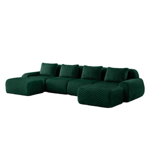 English Elm 146" U-shaped Modular Sectional Flannelette Sofa with Ottoman for Spacious Living Rooms Green W714S01530