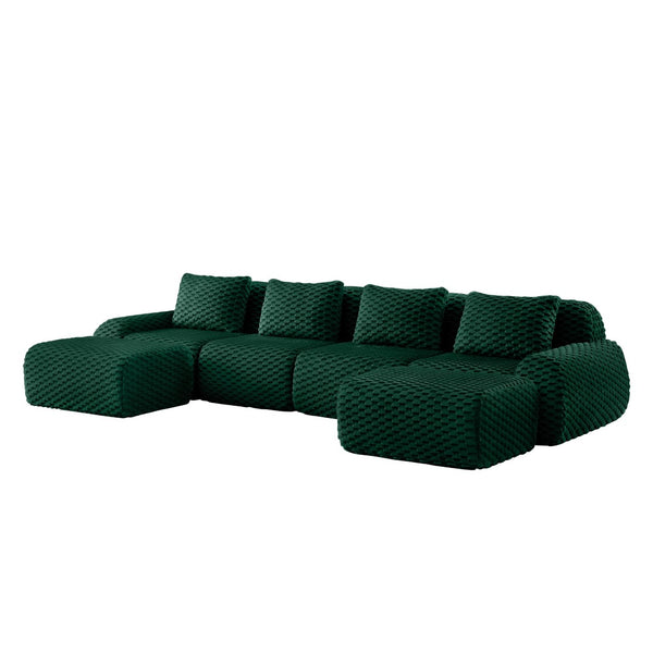 English Elm 146" U-shaped Modular Sectional Flannelette Sofa with Ottoman for Spacious Living Rooms Green W714S01530