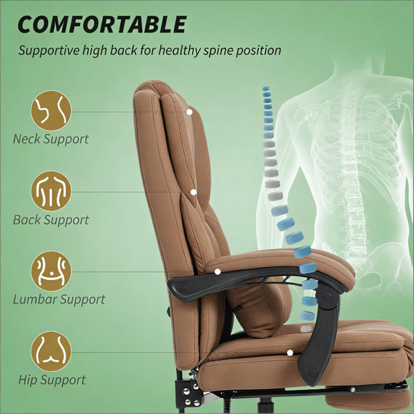 English Elm Faux Leather High Back Massage Office Chair with Reclining Footrest for Home Executives T3971P454497