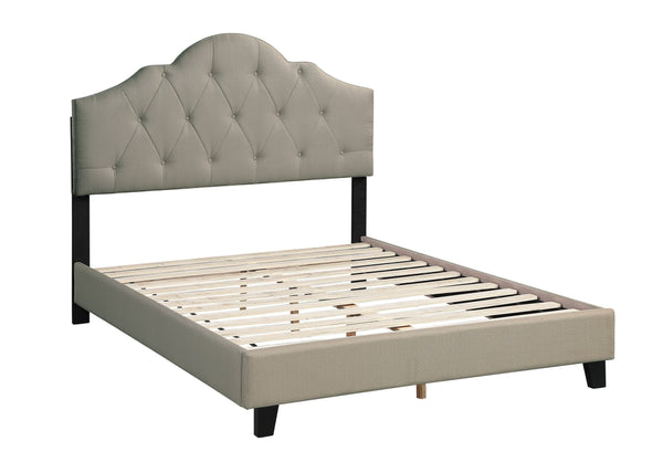English Elm Majestic Queen Size Bedframe With Adjustable Tufted Headboard In Grey Polyfiber – Stylish Comfort! B011S01425
