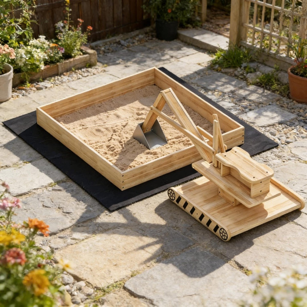 English Elm Kids Outdoor Wooden Sandbox with Rotating Digger Arm Fir Wood Backyard Play Set T3971P486881