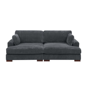 English Elm Large Corduroy Chaise Loveseat with Extended Leg Support for Relaxed Living Rooms Dark Gray B2748S00047