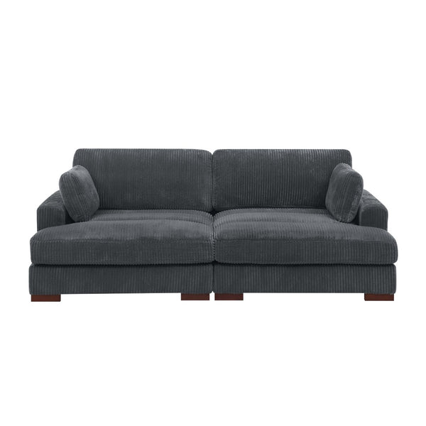 English Elm Large Corduroy Chaise Loveseat with Extended Leg Support for Relaxed Living Rooms Dark Gray B2748S00047