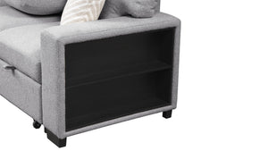 English Elm Pinto Reversible Sectional Sofa with Sleeper, Storage Chaise, Drop-Down Tray, USB Ports, Shelves Gray B009S01471