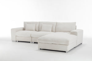 English Elm Nordic-style L-shaped flannel sofa with solid wood frame, ergonomic comfort and durable stain-resistant fabric for modern minimalist living room gatherings White W2795S00030