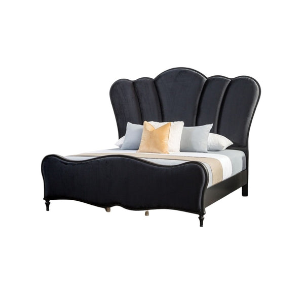 English Elm Lovely Art Deco 3pc Queen Bedroom Set with Light Gray Padded Channel Headboard and Oak Veneer Accents Black 80 L x 53 W x 6 H B2741S00201