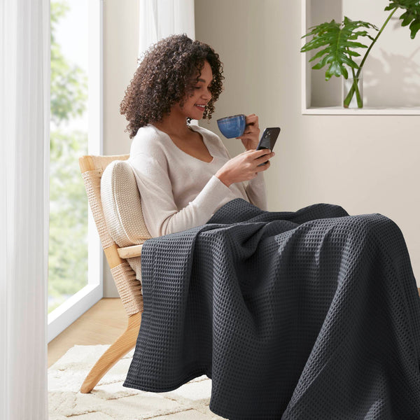 English Elm 1PC King Cotton Waffle Blanket 300gsm 100% Cotton Lightweight Breathable 108"x90" Cozy Luxury B035P341139