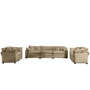 English Elm Modern 2-Piece Sofa Set: Luxurious Tan Corduroy 2-Seater & 3-Seater With Memory Foam Cushions & Pillows W714S00794