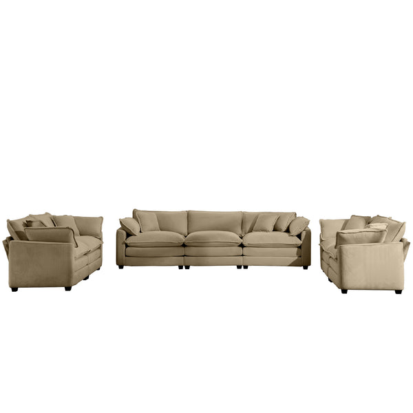 English Elm Modern 2-Piece Sofa Set: Luxurious Tan Corduroy 2-Seater & 3-Seater With Memory Foam Cushions & Pillows W714S00794