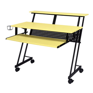 English Elm Yellow Music Studio Desk with Keyboard Tray, Metal Open Frame, Durable Wood Veneer for Pro Recording Spaces B062P184530