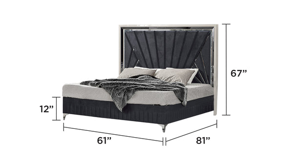 English Elm Lavita Modern 4-Pc Queen Upholstered Bedroom Set With Led Lighting & Hydraulic Storage In River Sand Grey B009S01784