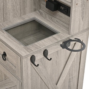 English Elm Farmhouse LED Vanity Desk with Sliding Mirror, Glass Top Storage, Built-In Charging Station & Stool Gray 37 L x 18.5 W x 13 H N733P340562G